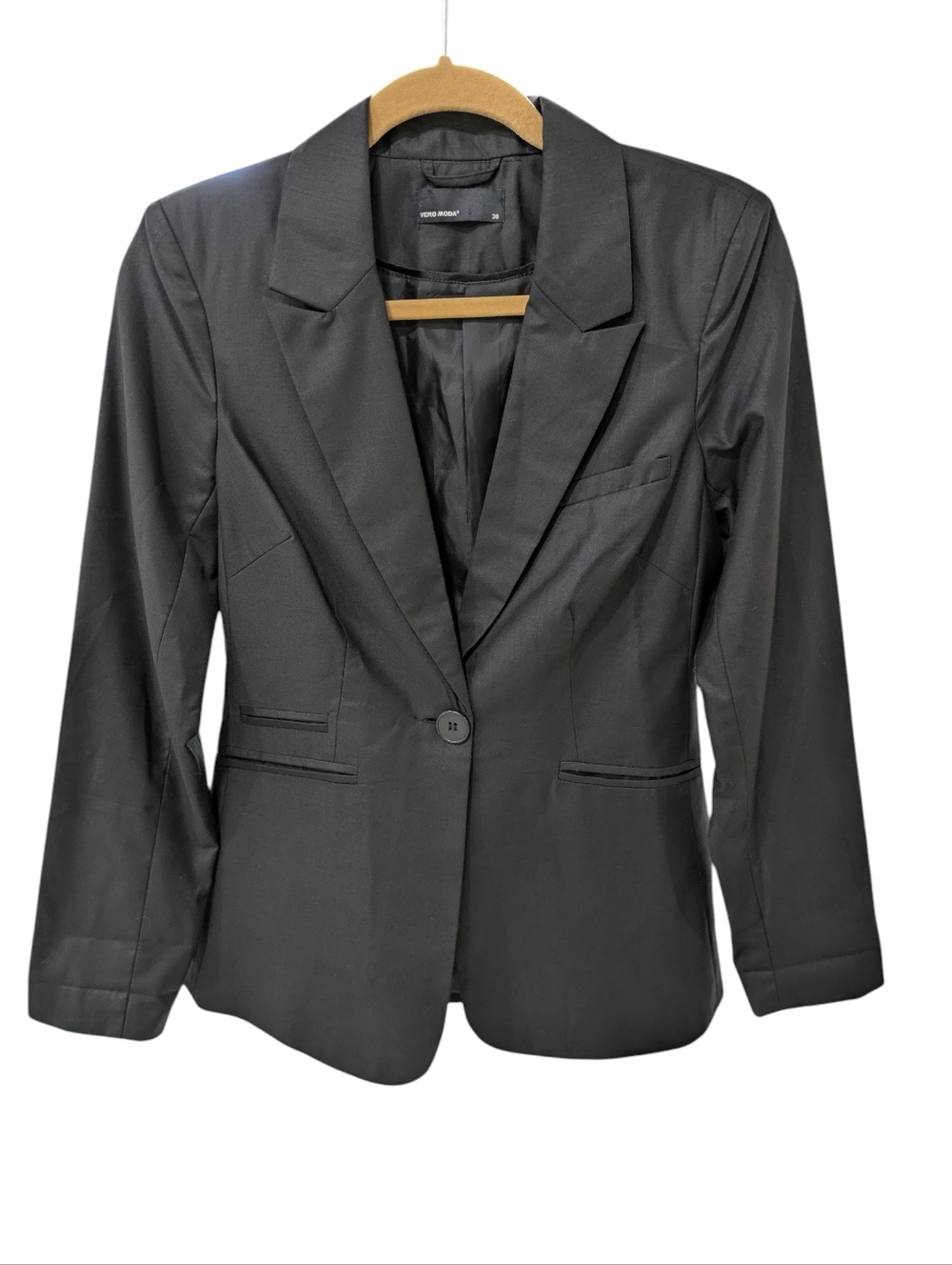 Vero Moda Sz M EU38 Black "Blaze" Blazer Tapered One Button Viscose Blend Jacket